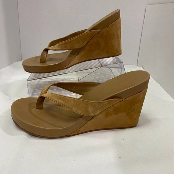 Jeffrey Campbell Suede Wedge Platform Thong Sandals Tan Camel Size 9 - Picture 8 of 9